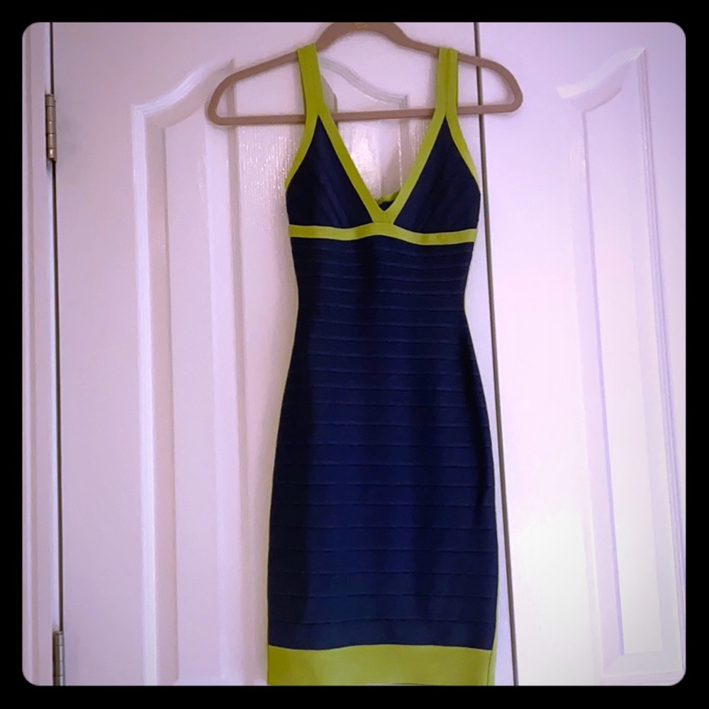 Blue and lime green Herve Leger dress (size xxs)